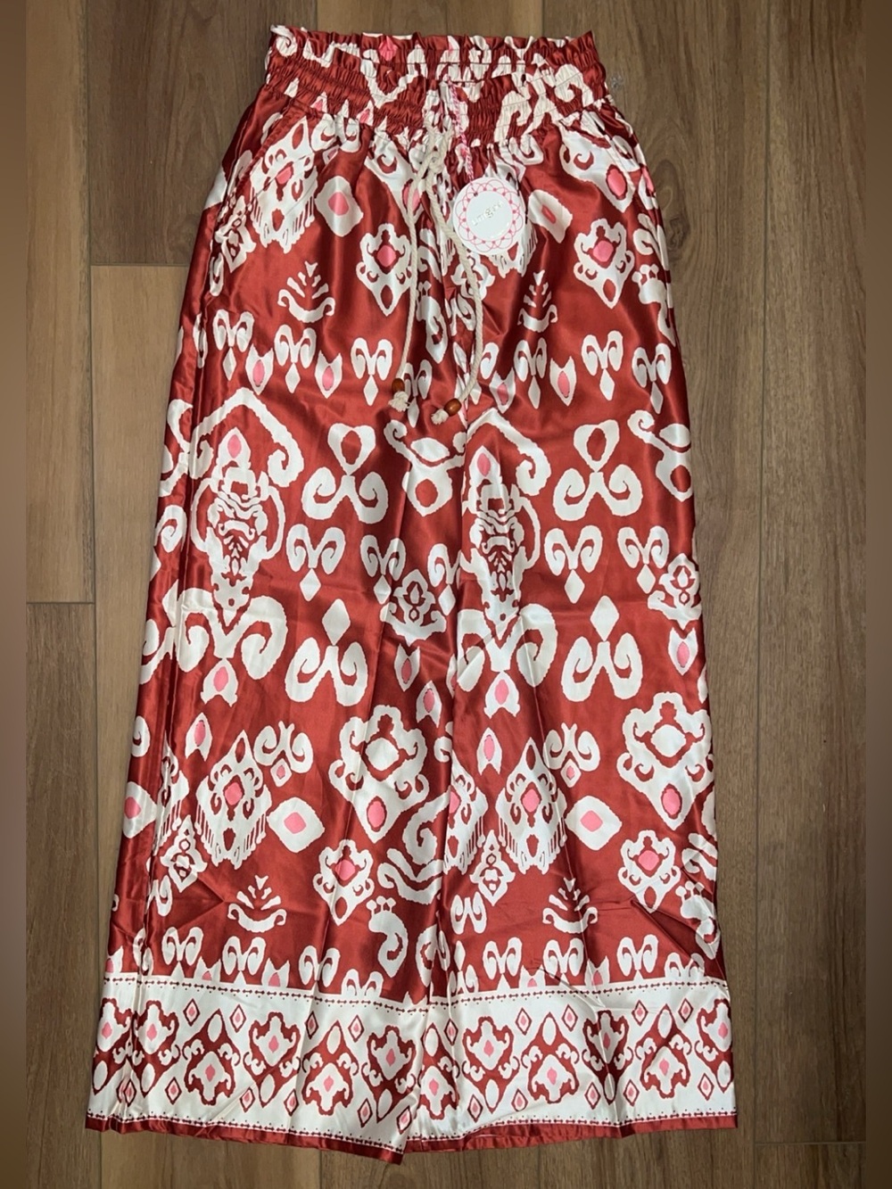 Umgee - High-Rise Red and White Wide Leg Pants - Picture 3 of 4